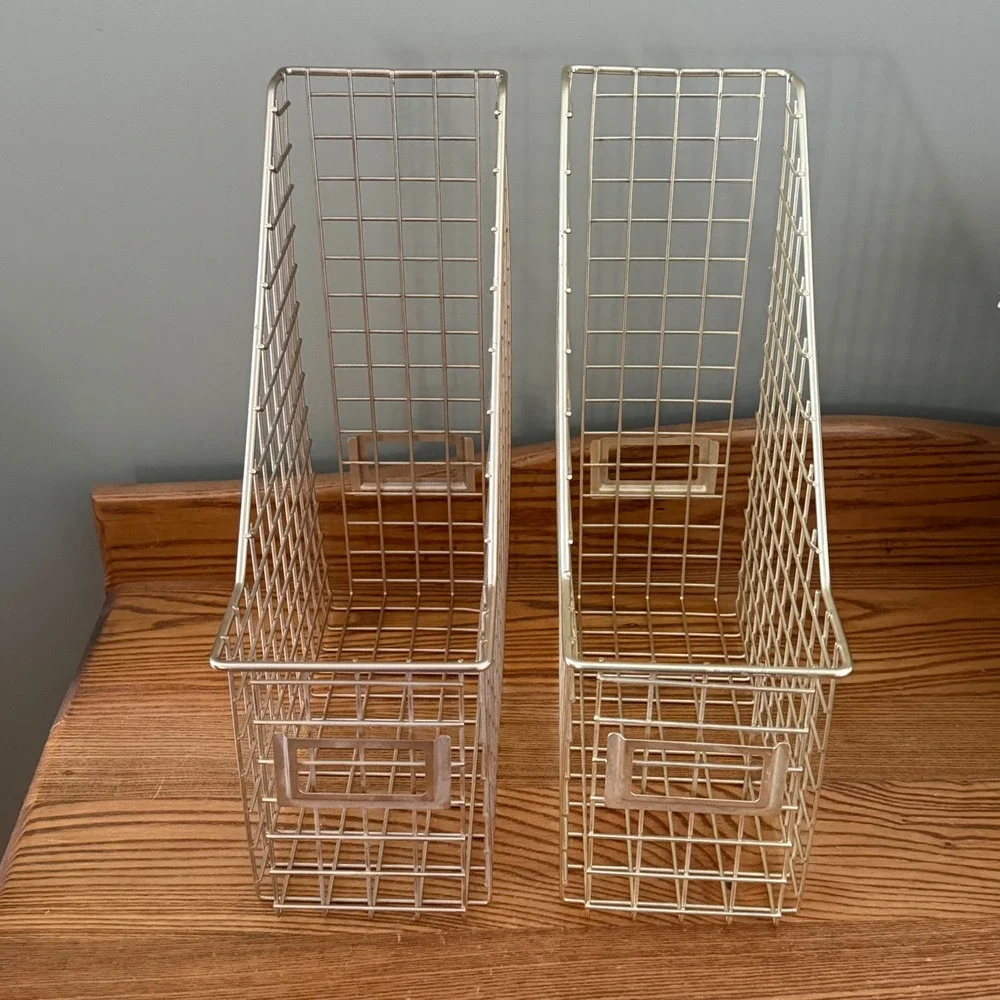 Set of 2 Gold Wire Magazine Files Desk Organizers with‎ Label Holders